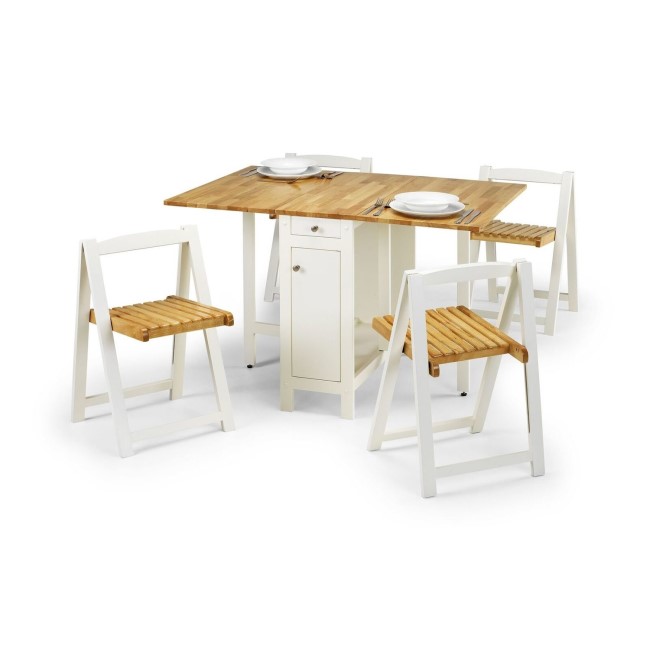 GRADE A2 - Julian Bowen Savoy Butterfly Folding Dining Table Set in White/Natural