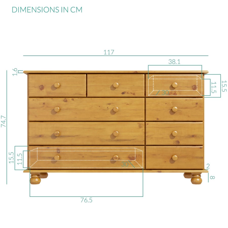 GRADE A1 - Hamilton 2+3+4 Wide Chest of Drawers in Pine