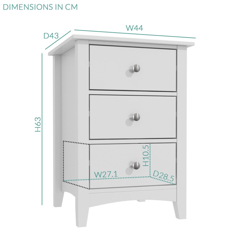 Fenton 3 Drawer Bedside Table in Light Grey