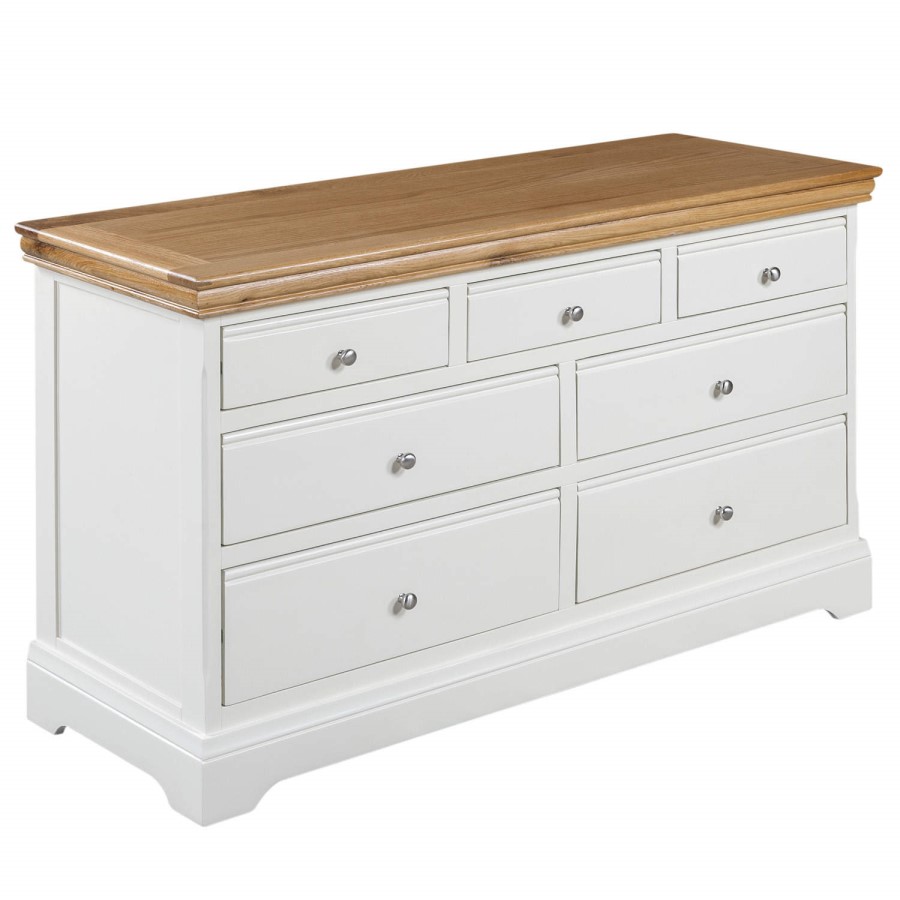 GRADE A1 - Charleston Two Tone Wide Chest of Drawers in Solid Oak & Painted Cream