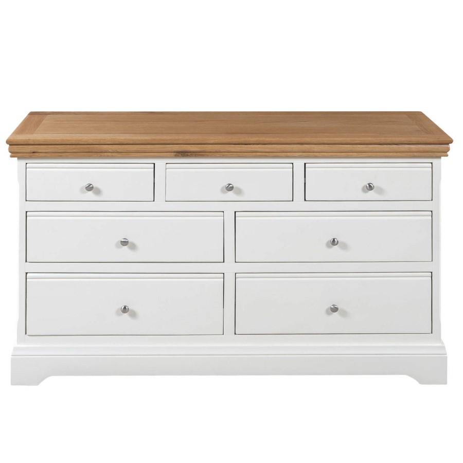 GRADE A1 - Charleston Two Tone Wide Chest of Drawers in Solid Oak & Painted Cream