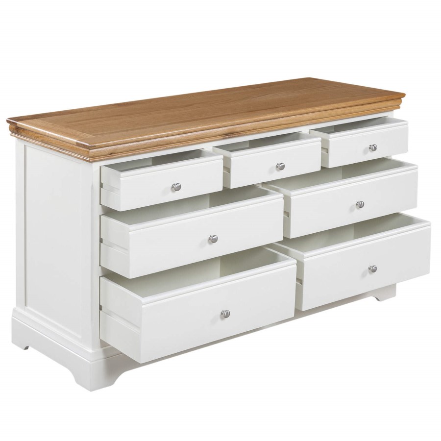 GRADE A1 - Charleston Two Tone Wide Chest of Drawers in Solid Oak & Painted Cream