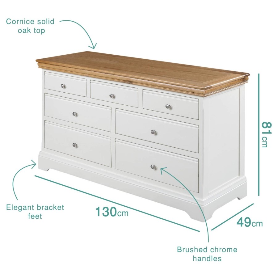 GRADE A1 - Charleston Two Tone Wide Chest of Drawers in Solid Oak & Painted Cream