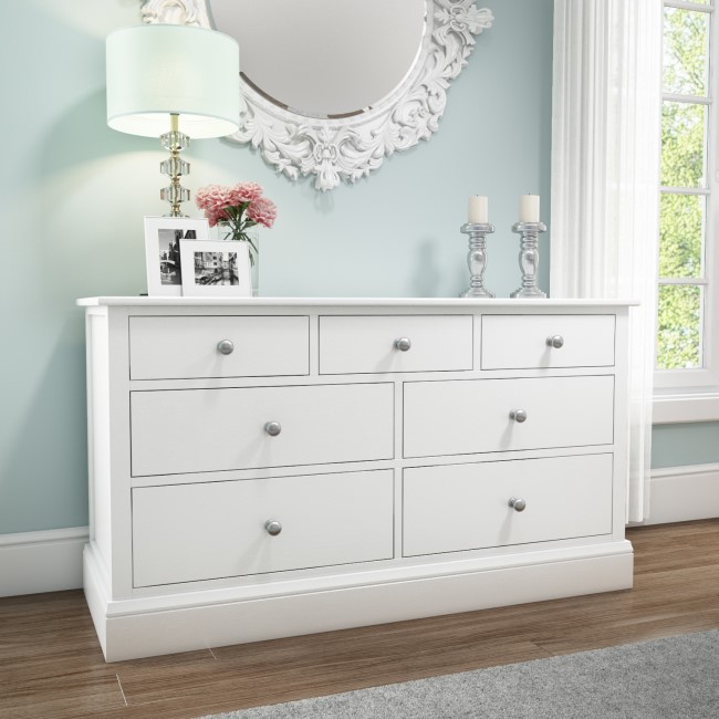 GRADE A2 - Harper White Solid Wood 4+3 Wide Chest of Drawers