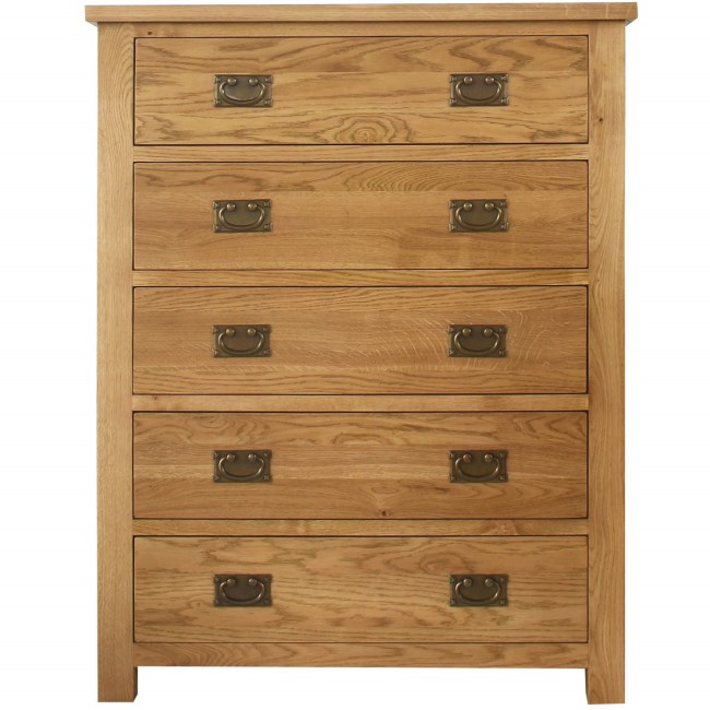 Rustic Saxon Oak Chest of Drawers with 5 Drawers