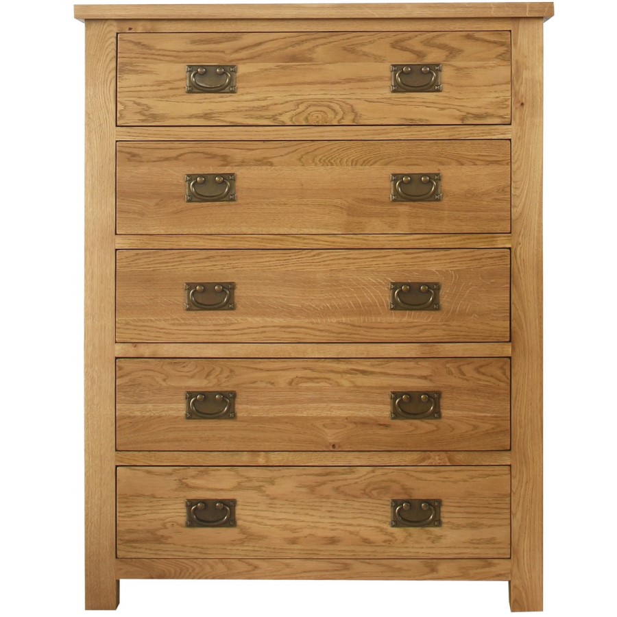 Rustic Saxon Oak Chest of Drawers with 5 Drawers