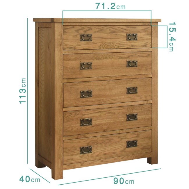 Rustic Saxon Oak Chest of Drawers with 5 Drawers