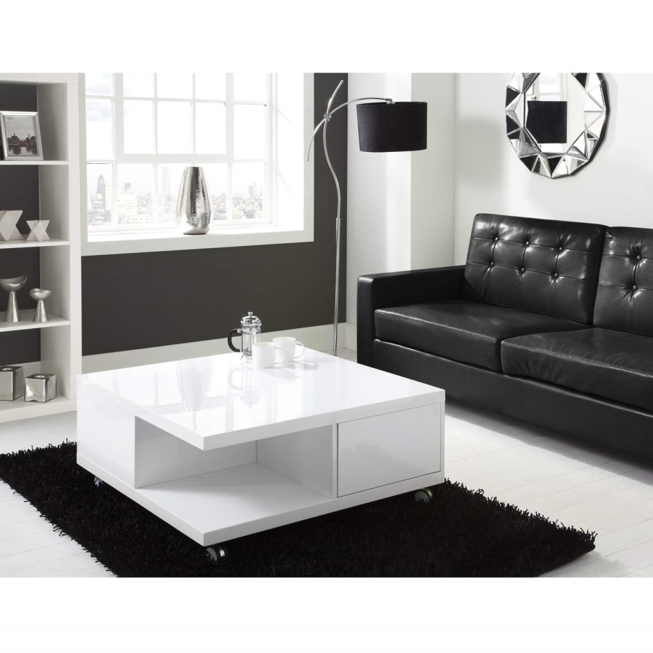 Tiffany White High Gloss Square Storage Coffee Table Furniture123