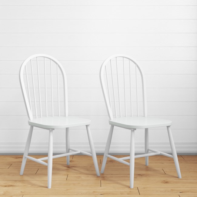 GRADE A2 - Rhode Island Pair of Wooden Windsor Dining Chairs - White