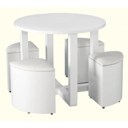 Seconique Charisma White Gloss Dining Set + 4 Stowaway Dining Chairs