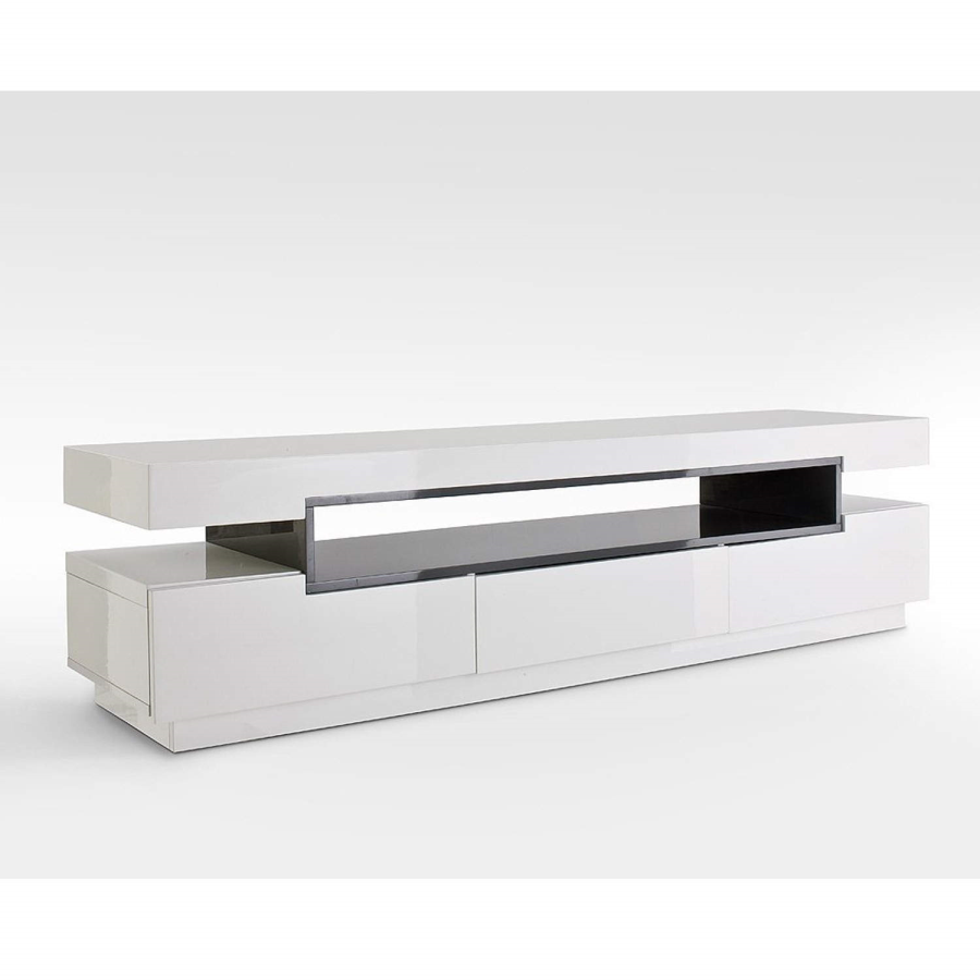 GRADE A2 - Evoque Rectangular High Gloss White TV Unit with Grey Gloss Detail