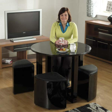 GRADE A3 - Seconique Charisma High Gloss Round 4 Seater Stowaway Dining Set in Black