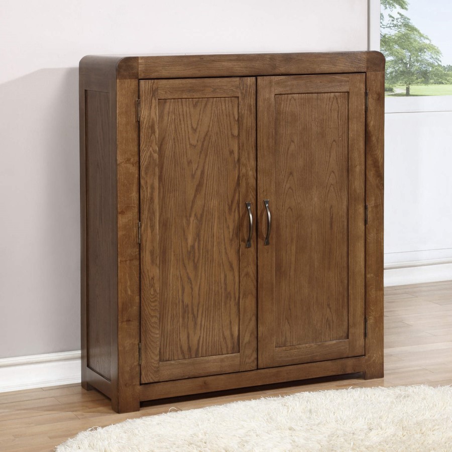 GRADE A1 - Windsor Solid Dark Oak Shoe Storage Cupboard - 20 Pairs
