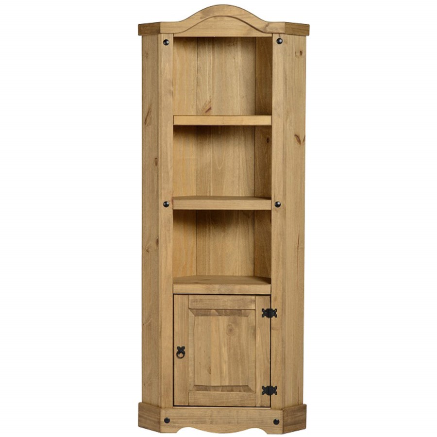 Corner Display Unit in Pine with 3 Shelves & Cupboard - Corona