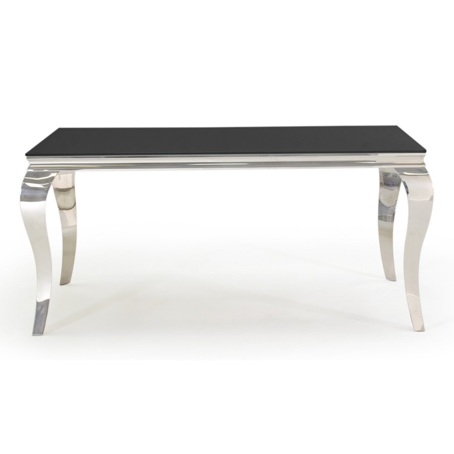 GRADE A2 - Louis 160cm Mirrored Dining Table with Black Glass - Seats 4-6 People - By Vida Living