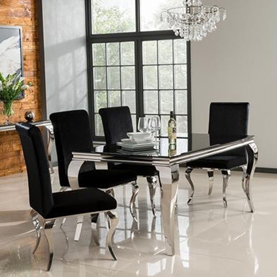 GRADE A2 - Louis 160cm Mirrored Dining Table with Black Glass - Seats 4-6 People - By Vida Living