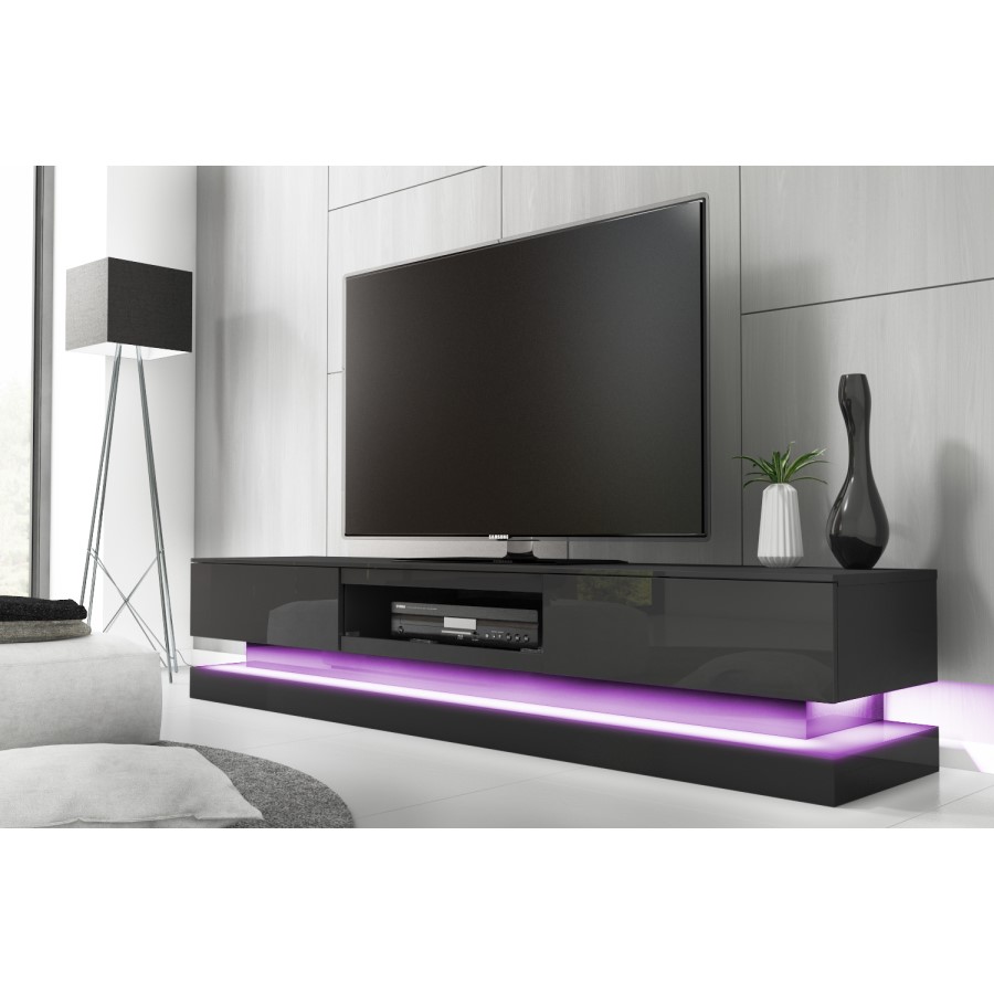 Evoque Large Grey High Gloss TV Unit with Lower LED Lighting - TV's up to 70"