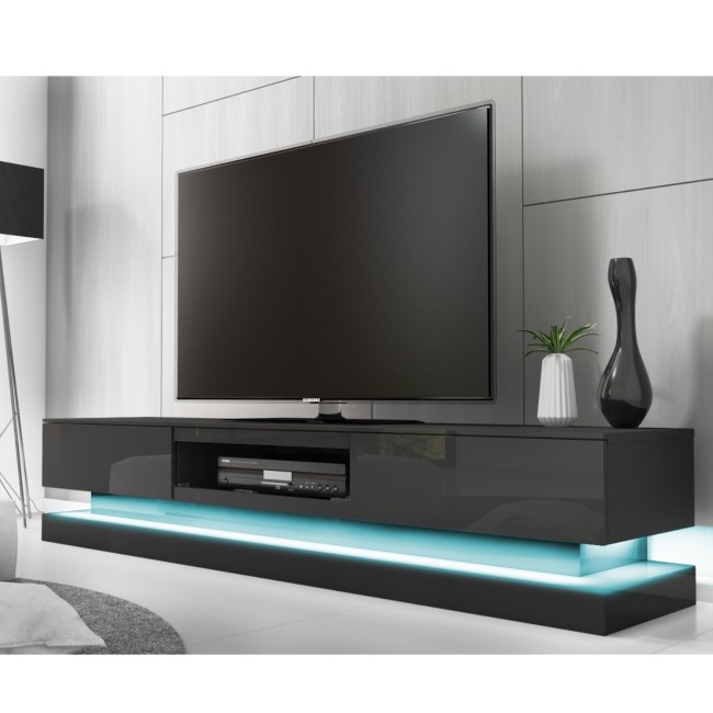 GRADE A2 - Evoque Large Grey High Gloss TV Unit with Lower LED Lighting