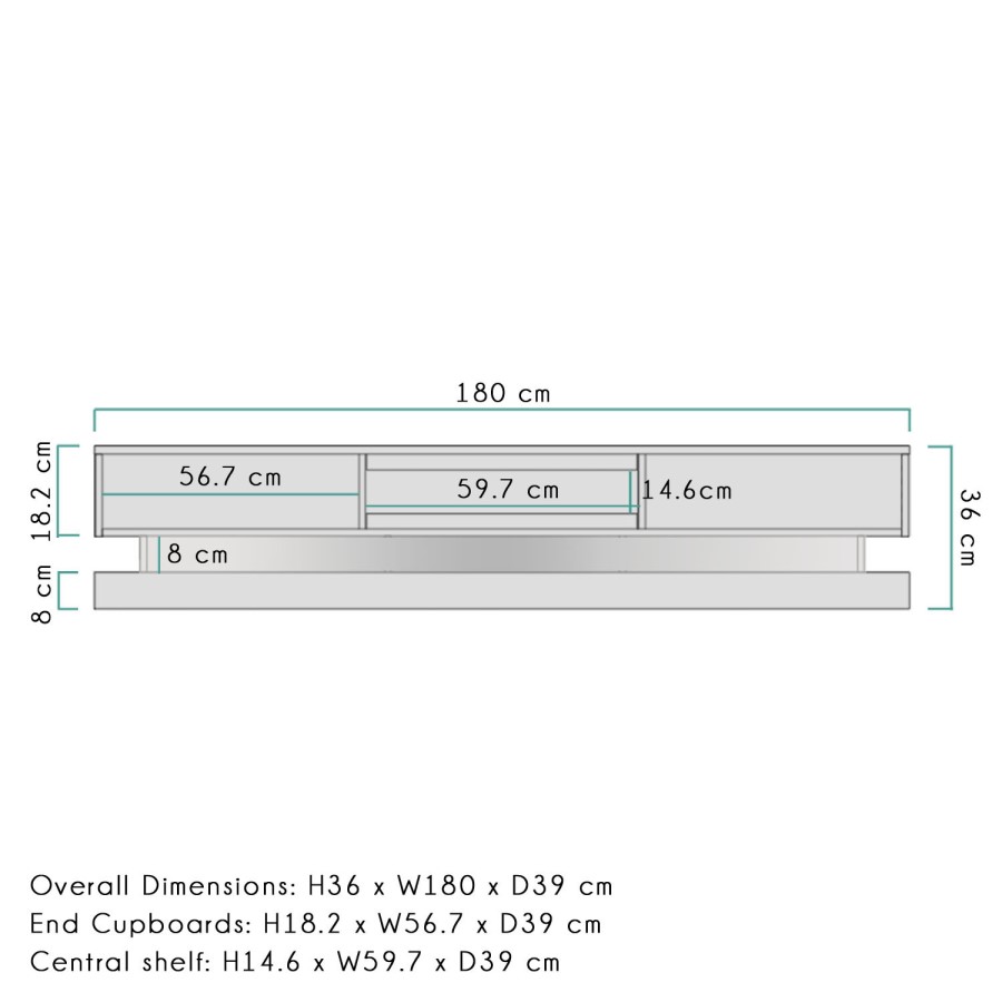 Evoque Large Grey High Gloss TV Unit with Lower LED Lighting - TV's up to 70"