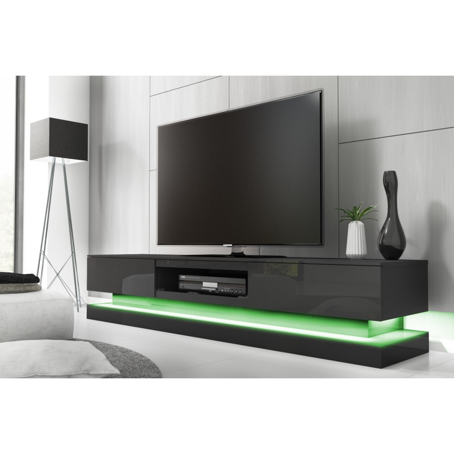 Evoque Large Grey High Gloss TV Unit with Lower LED Lighting - TV's up to 70"
