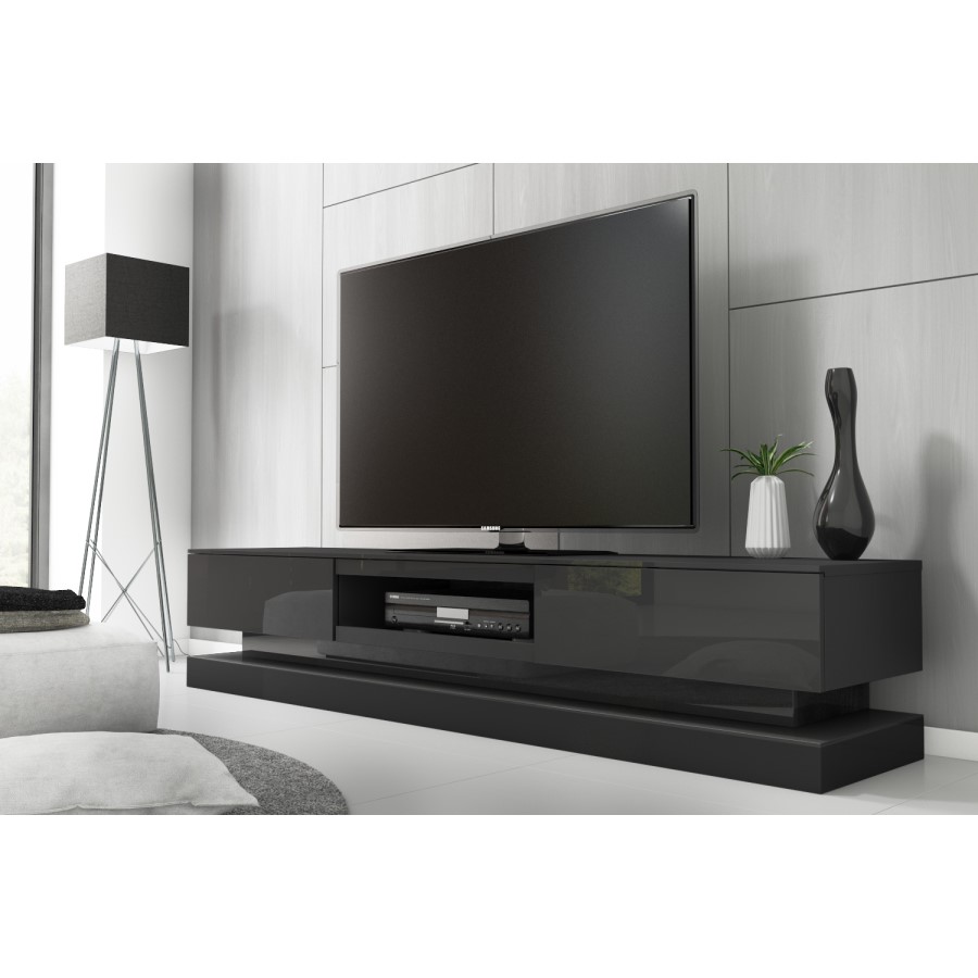 GRADE A2 - Evoque Grey High Gloss TV Unit with Lower LED Lighting