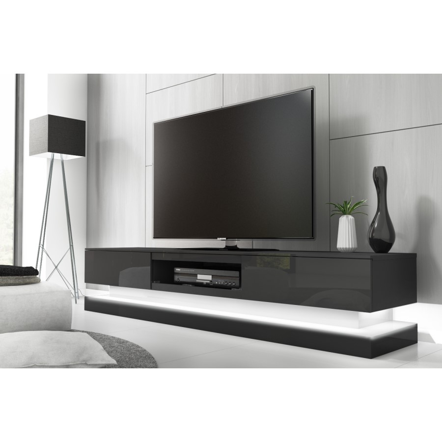 Evoque Large Grey High Gloss TV Unit with Lower LED Lighting - TV's up to 70"
