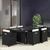 GRADE A2 - Black Rattan Garden Furniture - Garden Table and 6 Chairs