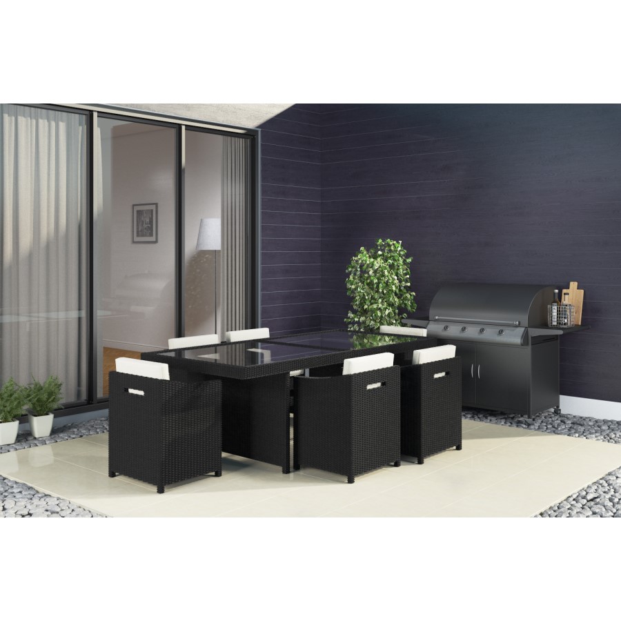 GRADE A2 - Black Rattan Garden Furniture - Garden Table and 6 Chairs