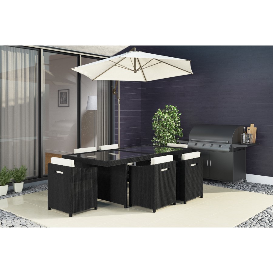GRADE A1 - Black Rattan Garden Furniture - Garden Table and 6 Chairs