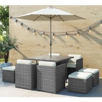 GRADE A1 - Grey Rattan 10 Piece Cube Garden Dining Set - Parasol Included