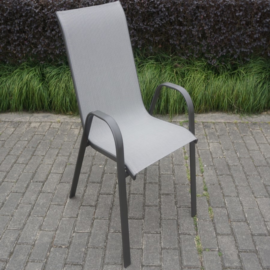 Grey Metal 4 Seater Garden Furniture Dining Set - Parasol Included 