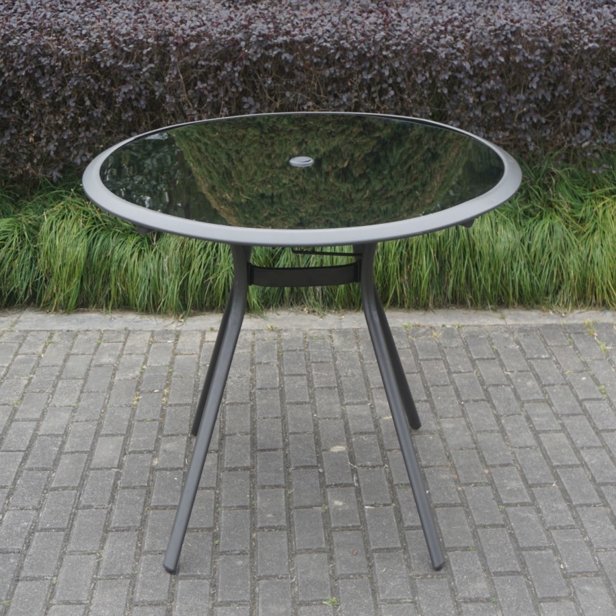 Grey Metal 4 Seater Garden Furniture Dining Set - Parasol Included 