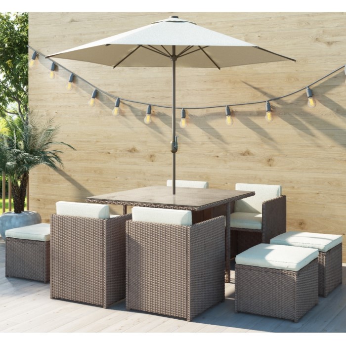 Brown Rattan 10 Piece Garden Furniture Set - Dining Cube - Cream