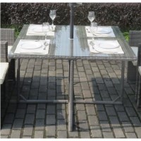 GRADE A1 - Grey Rattan and Glass Dining Table 