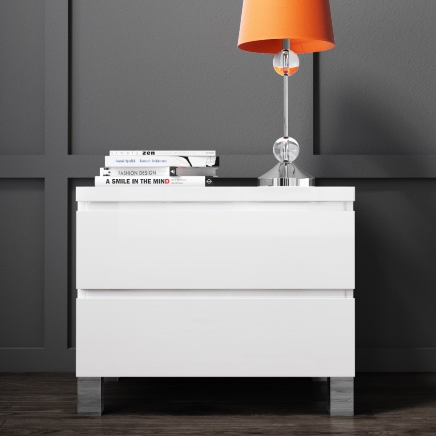 Jenson White High Gloss 2 Drawer Bedside Drawers
