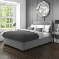 Safina King Size Ottoman Bed with Stud Detailing in Grey Velvet