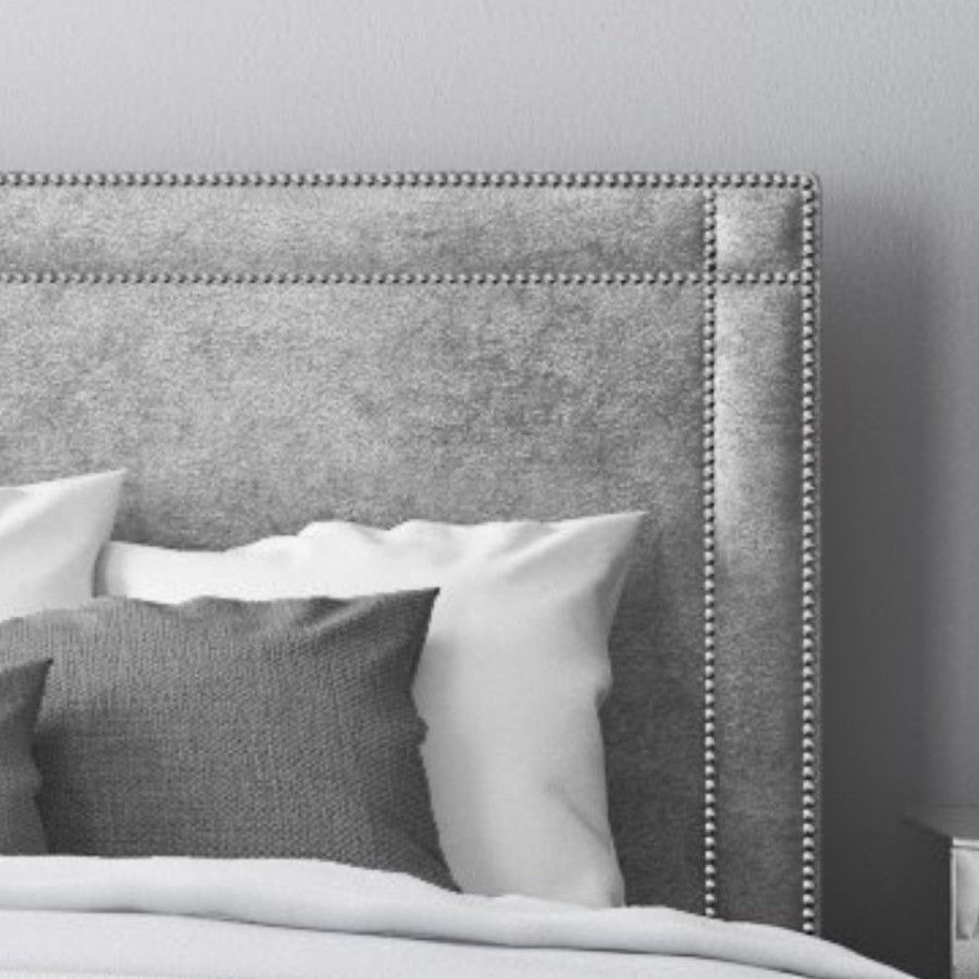 GRADE A1 - Safina King Size Ottoman Bed with Stud Detailing in Grey Velvet