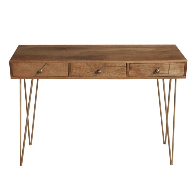 Solid Wood Home Office Desk with Brass / Gold Finish - Tahlia