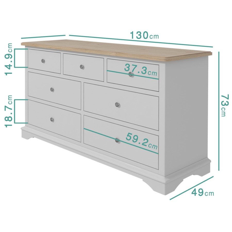 GRADE A2 - Darley Two Tone Wide Chest of Drawers in Solid Oak and Light Grey