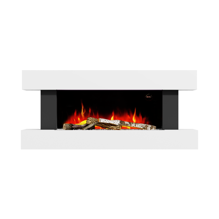 GRADE A2 - AmberGlo White Wall Mounted Electric Fireplace Suite with Log & Pebble Fuel Bed