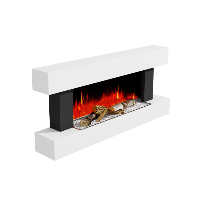 GRADE A2 - AmberGlo White Wall Mounted Electric Fireplace Suite with Log & Pebble Fuel Bed