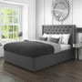 Safina King Size Wing Back Bed with Stud Detail in Woven Grey Fabric
