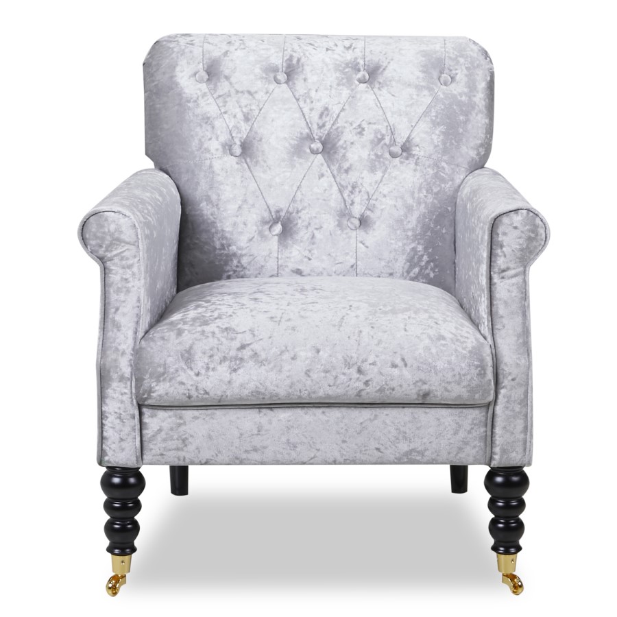 Fletcher Silver Crushed Velvet Armchair with Button Back Detail