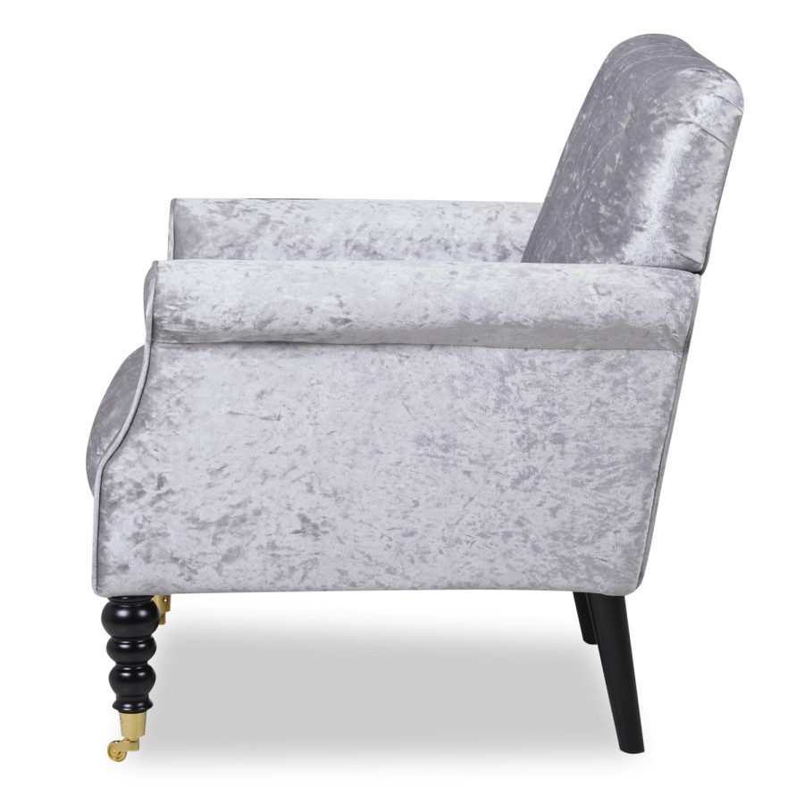 Fletcher Silver Crushed Velvet Armchair with Button Back Detail