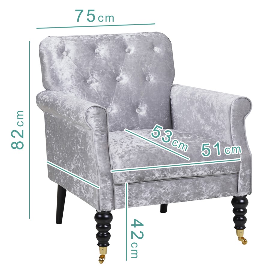Fletcher Silver Crushed Velvet Armchair with Button Back Detail