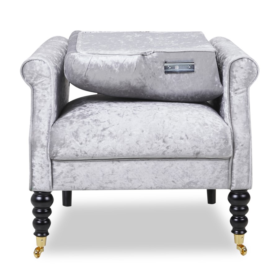 Fletcher Silver Crushed Velvet Armchair with Button Back Detail