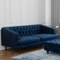 GRADE A2 - Inez Blue Velvet Chesterfield Sofa - Seats 3