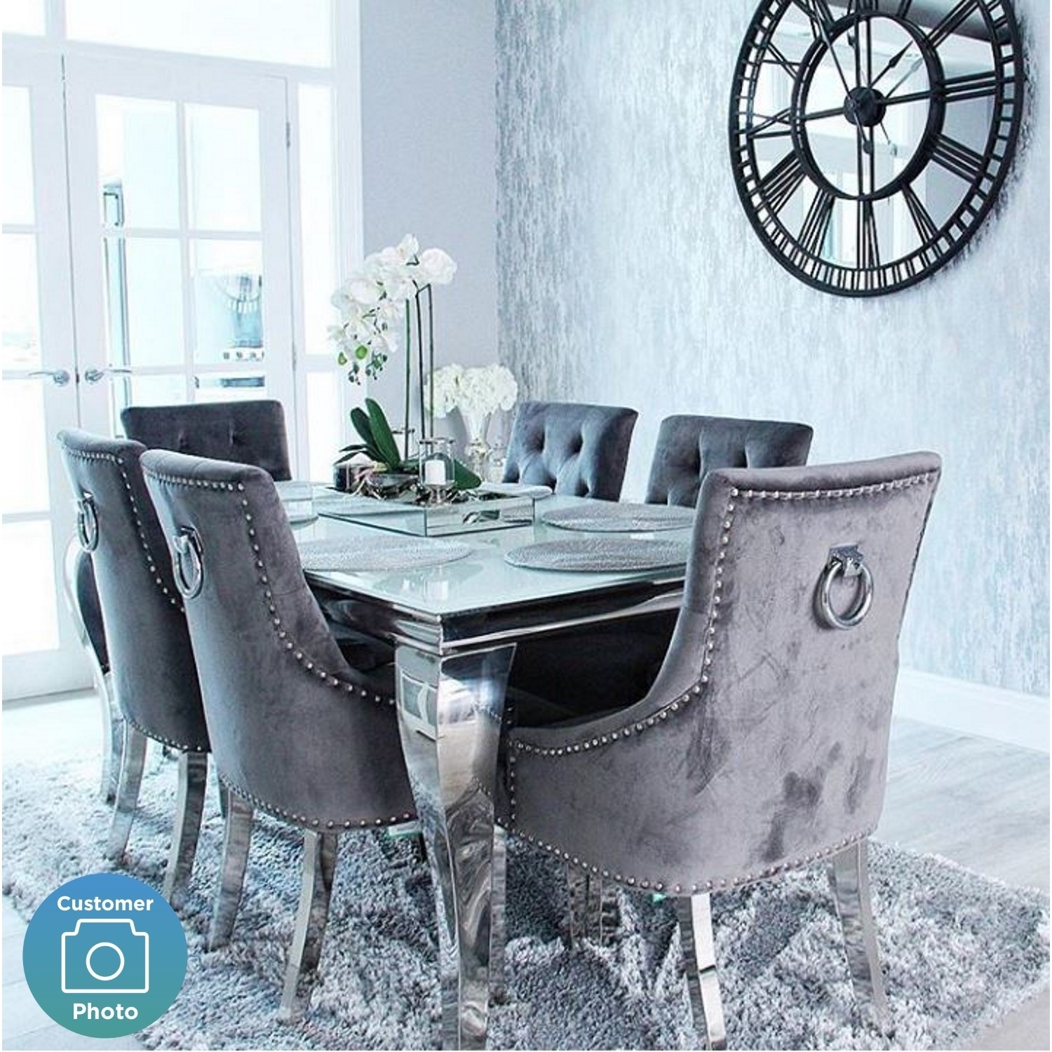 Mirror Dining Table Set / Arsenia Mirrored Dining Room Furniture Set - Sophia silver glass dining table , 160 * 90 * 75cm mirror dining room tablecontact now.