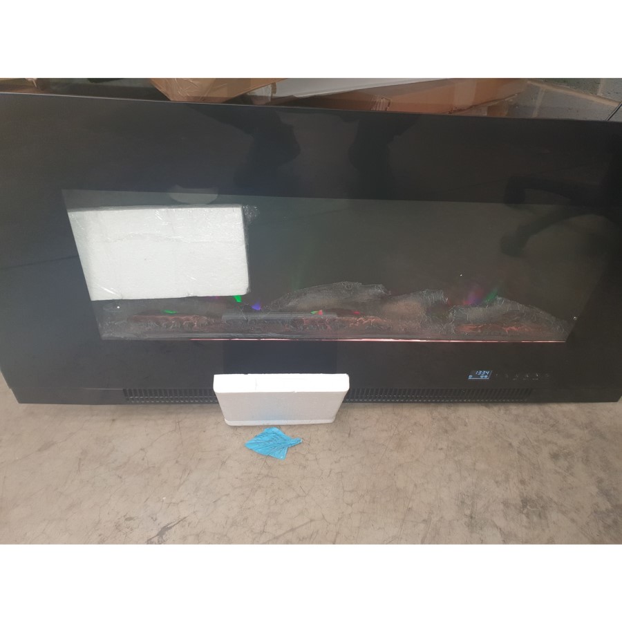 GRADE A2 - AmberGlo Black Wall Mounted Electric Fire with Logs & Crystal Fuel Beds
