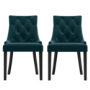 Pair of Teal Blue Velvet Dining Chairs with Buttonted Backs - Kaylee